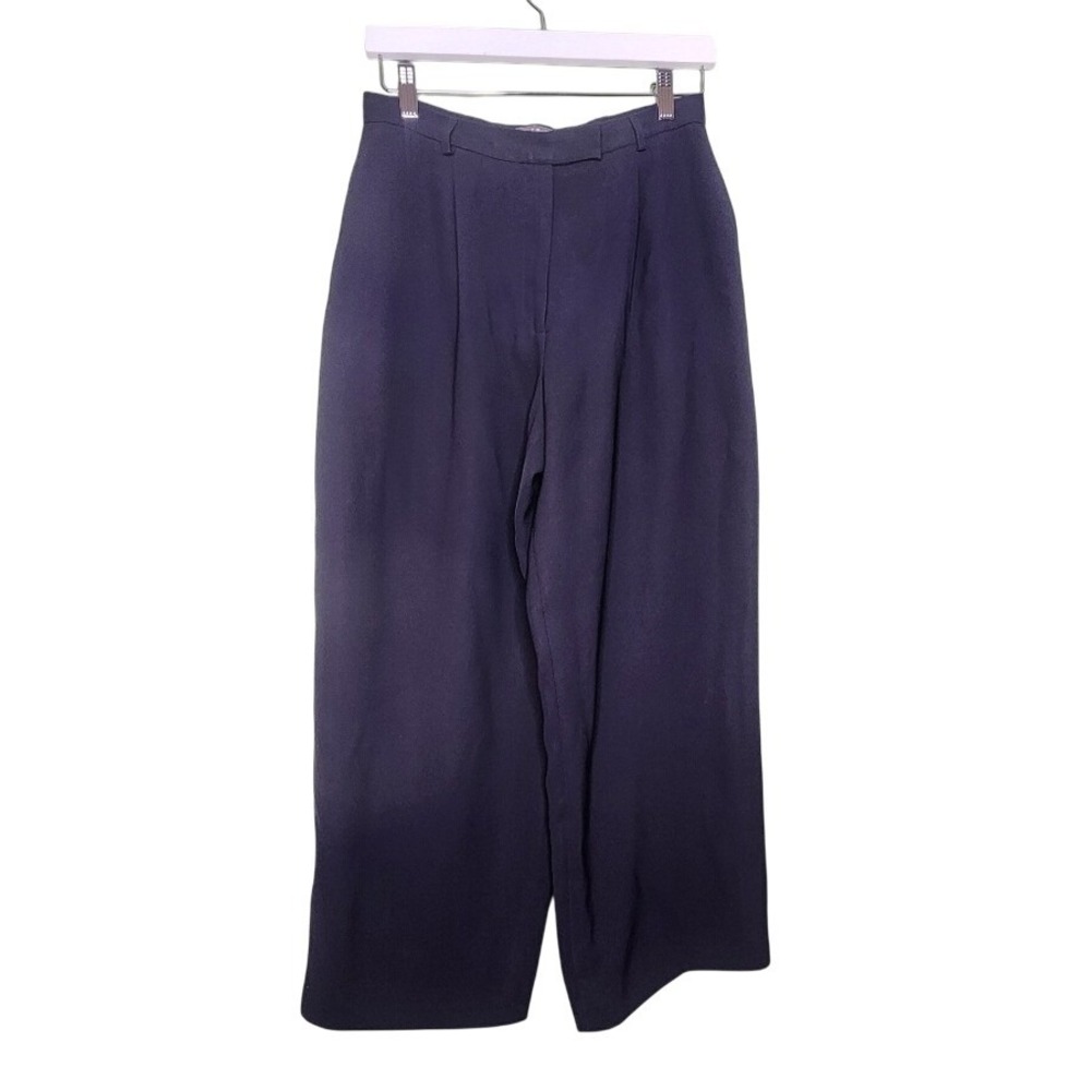 Kate Hill Wide Leg Trousers Pants Blue Pleated Preppy Office Business 12P
